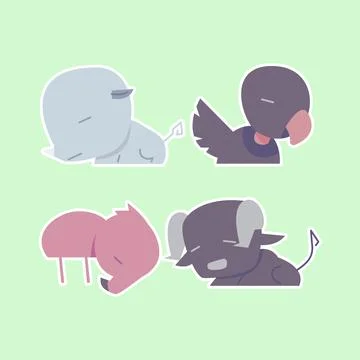 Cute wild animals set including rhinoceros, vultures, flamingos, and bison... Stock Illustration