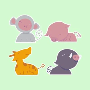 Cute wild animals set including mountain monkeys, pigs, giraffes and wild b.. Illustrazione stock
