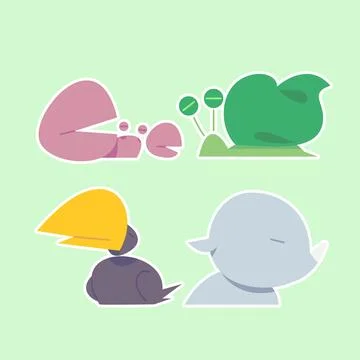 Cute wild animals set including crabs, snails, hornbills and rhinos. Safari.. Stock Illustration