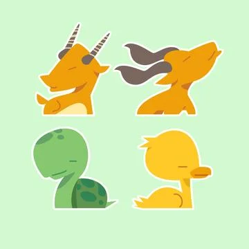 Cute wild animals set including deer, deer, turtles and ducks. Safari jungl.. Stock Illustration