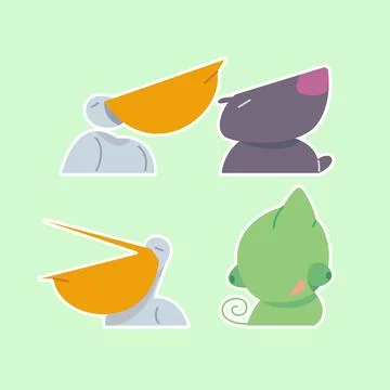 Cute wild animals set including pelicans, capybaras and chameleons. Safari .. Stock Illustration