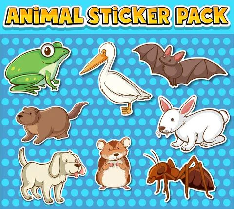 Cute wild animals sticker pack isolated Stock Illustration