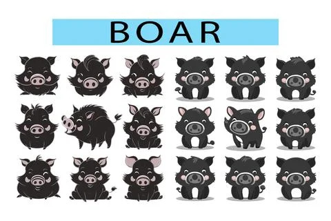 Cute wild Boar vector art illustration in white background Stock Illustration