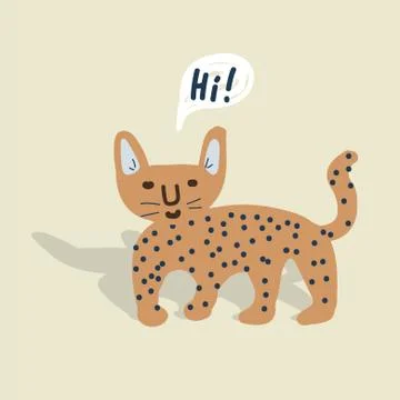 Cute wild cheetah cat vector hand drawn illustration. Childish style jaguar. Illustrazione stock