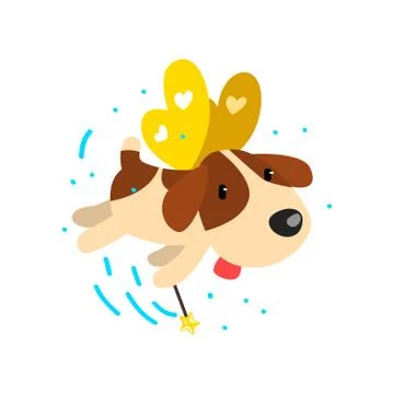 Cute winged beagle dog with a magic wand, fantasy fairy tale animal cartoon Stock Illustration