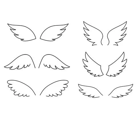 Cute wings set isolated on white. Vector outline icons angel or bird stylized Stock Illustration