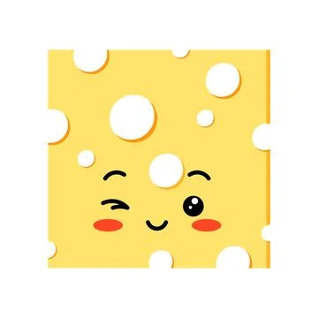 Cute wink cheese square shape slices with hole vector set isolated on white Stock Illustration