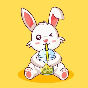 Cute Winking Bunny Enjoying a Refreshing Bubble Tea Stock Illustration