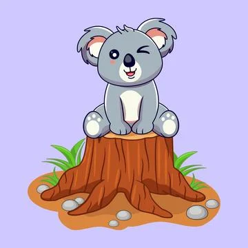 Cute Winking Koala Sitting on a Tree Stump Stock Illustration