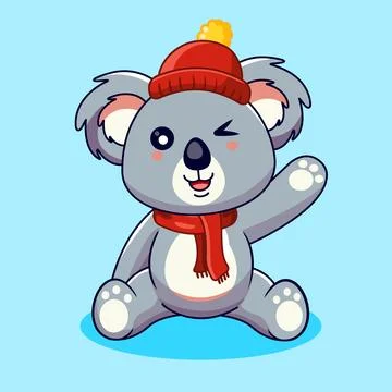 Cute Winking Koala in Winter Hat and Scarf Stock Illustration