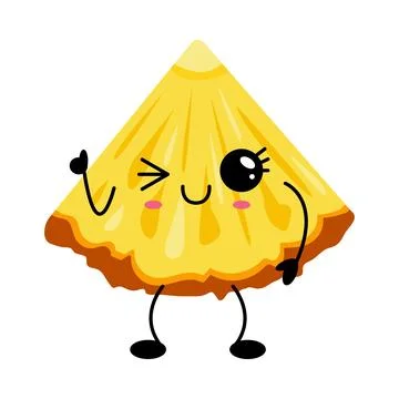 Cute Winking Pineapple Slice Character with Big Eyes Happy Kawaii Fruit Mas.. Stock Illustration