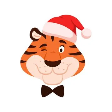 Cute winking tiger head isolated on white Stock Illustration
