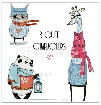 Cute winter animals Stock Illustration