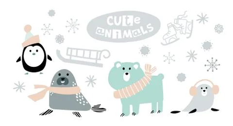Cute winter animals Stock Illustration