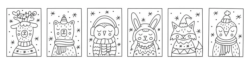Cute winter animals Stock Illustration