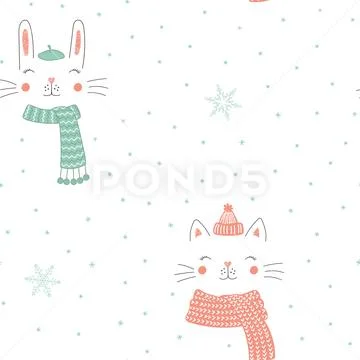 Cute Winter Animals Seamless Pattern