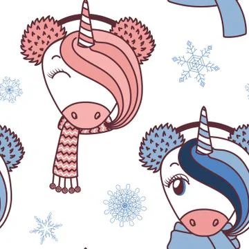 Cute winter animals seamless pattern Stock Illustration