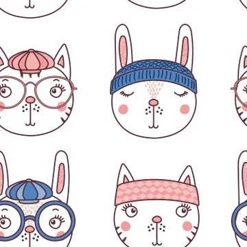 Cute winter animals seamless pattern Stock Illustration