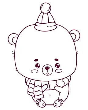 Cute winter bear cub. Funny animal Teddy baby kawaii character. Vector illu.. Stock Illustration