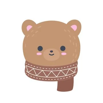 Cute Winter Bear Head with Scarf Vector Stock Illustration