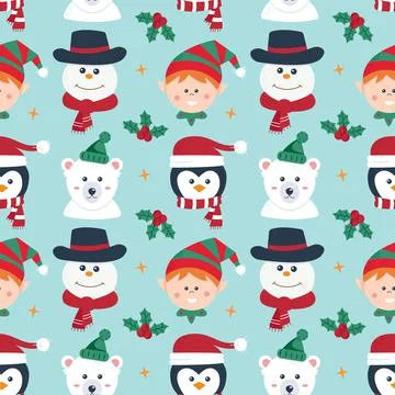 Cute winter characters. Penguin, gnome, snowman, polar bear Stock Illustration