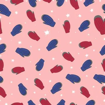 Cute Winter Christmas Seamless Pattern With Hand Drawn Mittens. New Year holiday Stock Illustration