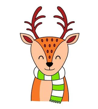 Cute winter deer with scaft. Vector illustration. Stock Illustration