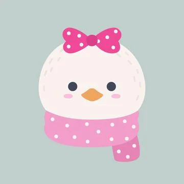 Cute Winter Duck Head with Hat and Scarf Flat Vector 库存插图