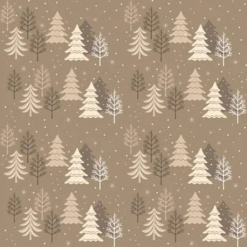 Cute winter forest seamless background in beige pastel colors Stock Illustration