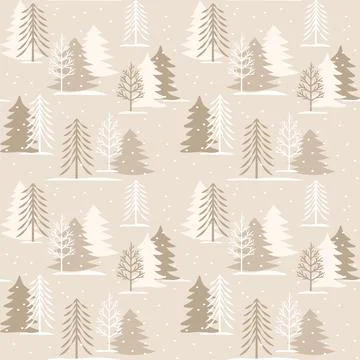 Cute winter forest seamless pattern in beige pastel colors Stock Illustration