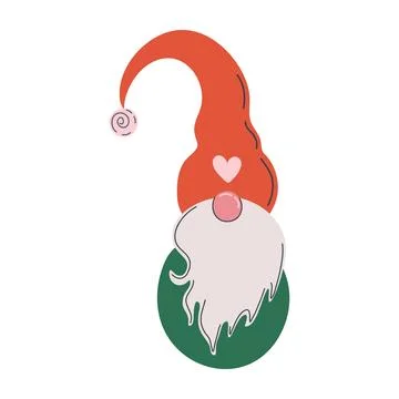 Cute Winter gnome with long beard and red hat. Christmas Nordic character. Stock Illustration