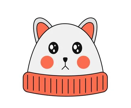 Cute winter hat concept. Woolen warm cap with kat print. Fashion, trend and Stock Illustration