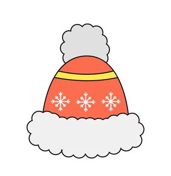 Cute winter hat concept. Woolen warm red cap. Fashion, trend and style. Clothes 스톡 일러스트