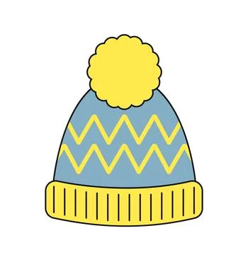 Cute winter hat concept. Woolen warm blue cap. Fashion, trend and style. Clothes 스톡 일러스트