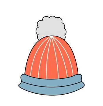 Cute winter hat concept. Woolen warm red cap. Fashion, trend and style. Clothes 스톡 일러스트
