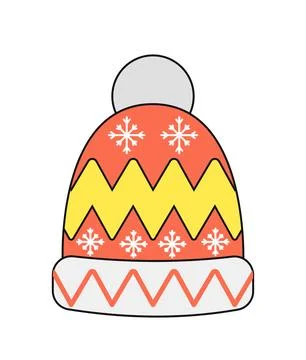 Cute winter hat concept. Woolen warm red cap. Fashion, trend and style. Clothes 스톡 일러스트