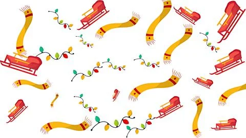 Cute Winter Holiday Pattern with Red Sleds Yellow Scarves and Festive Chris.. イラスト素材