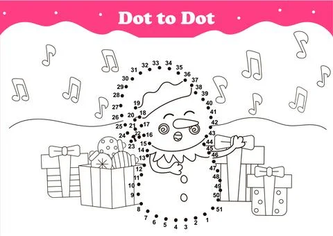 Cute winter holidays themed dot to dot game for kids with snowman character in Stock Illustration