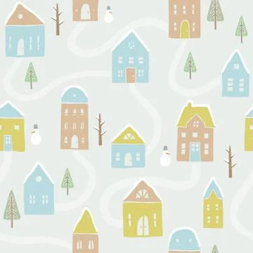 Cute winter houses pattern Stock Illustration