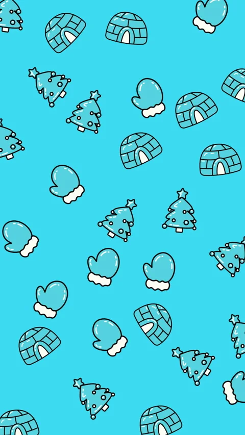 Cute Winter Pattern with Igloos, Mittens, and Christmas Trees. Stock Footage 325011588