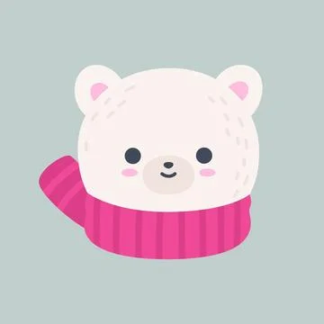 Cute Winter Polar Bear Head Illustration Wearing Scarf Stock Illustration