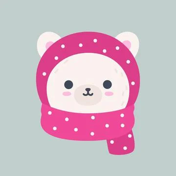 Cute Winter Polar Bear Head Wrapped in Scarf Vector Stock Illustration