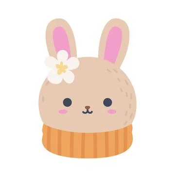 Cute Winter Rabbit Head with Flower Vector Stock Illustration