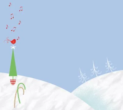 Cute winter scene with small red bird Stock Illustration