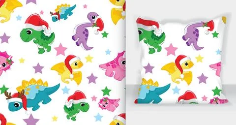 Cute winter seamless pattern dinosaurs. Vector Illustration - White Backgroun イラスト素材