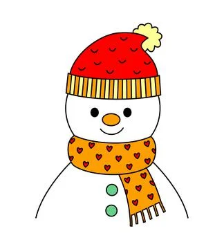 Cute winter snowman with scaft. Vector illustration. Stock Illustration