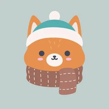 Cute Winter Squirrel Head Wearing Hat and Scarf Vector Illustrazione stock