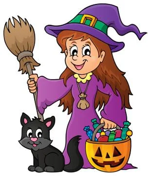 Cute witch and cat theme image - eps10 vector illustration. Illustrazione stock