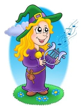 Cute witch with lyre Illustrazione stock