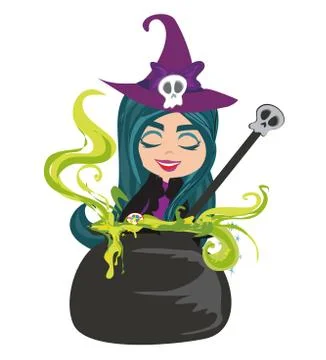 Cute witch preparing potion Illustrazione stock